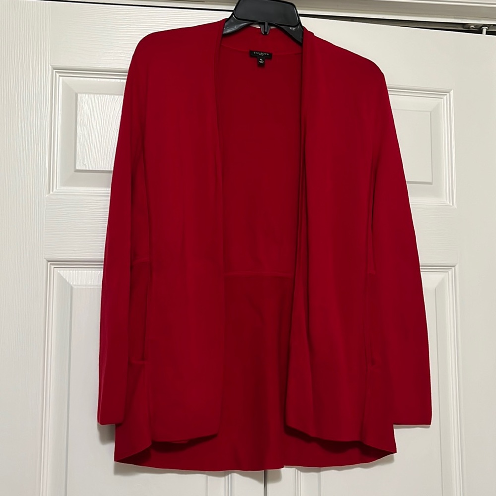 Talbots medium petite open front red cardigan with pockets